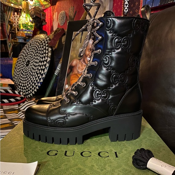 GUCCI ’GG’ Leather Combat Boots, EU 40 - Picture 4 of 10